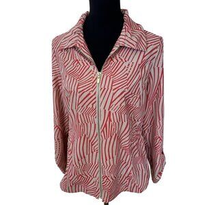 Zenergy By Chicos Womens Red & Beige Striped Zip Up Jacket Size 0 Medium